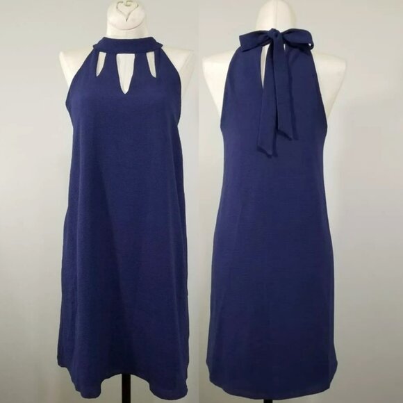 NEW She + Sky Sleeveless Dress Size L Womens Blue Cut out Tie Back Shift - Picture 1 of 7